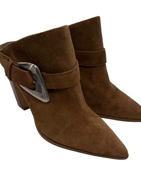 Vince Camuto Womens Baily Suede Ankle Boots High Heel Brown Slip On Buckle Sz 10